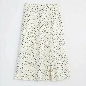 LOFT White Black Polka Dot Midi Skirt Size 14